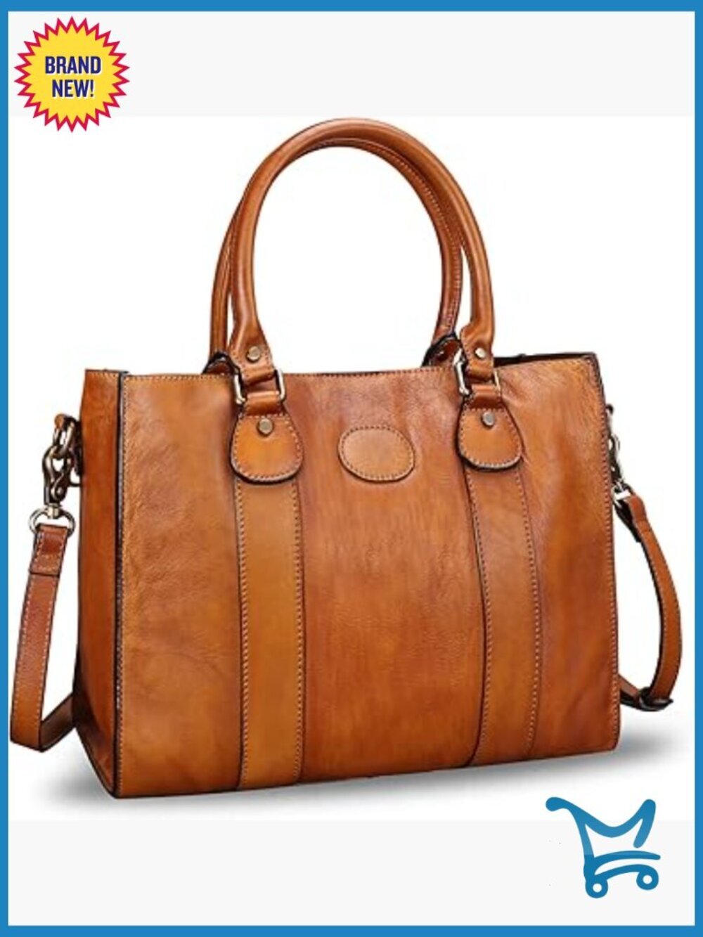 Genuine Leather Satchel Tote Bag with Adjustable Strap and Multiple Pockets